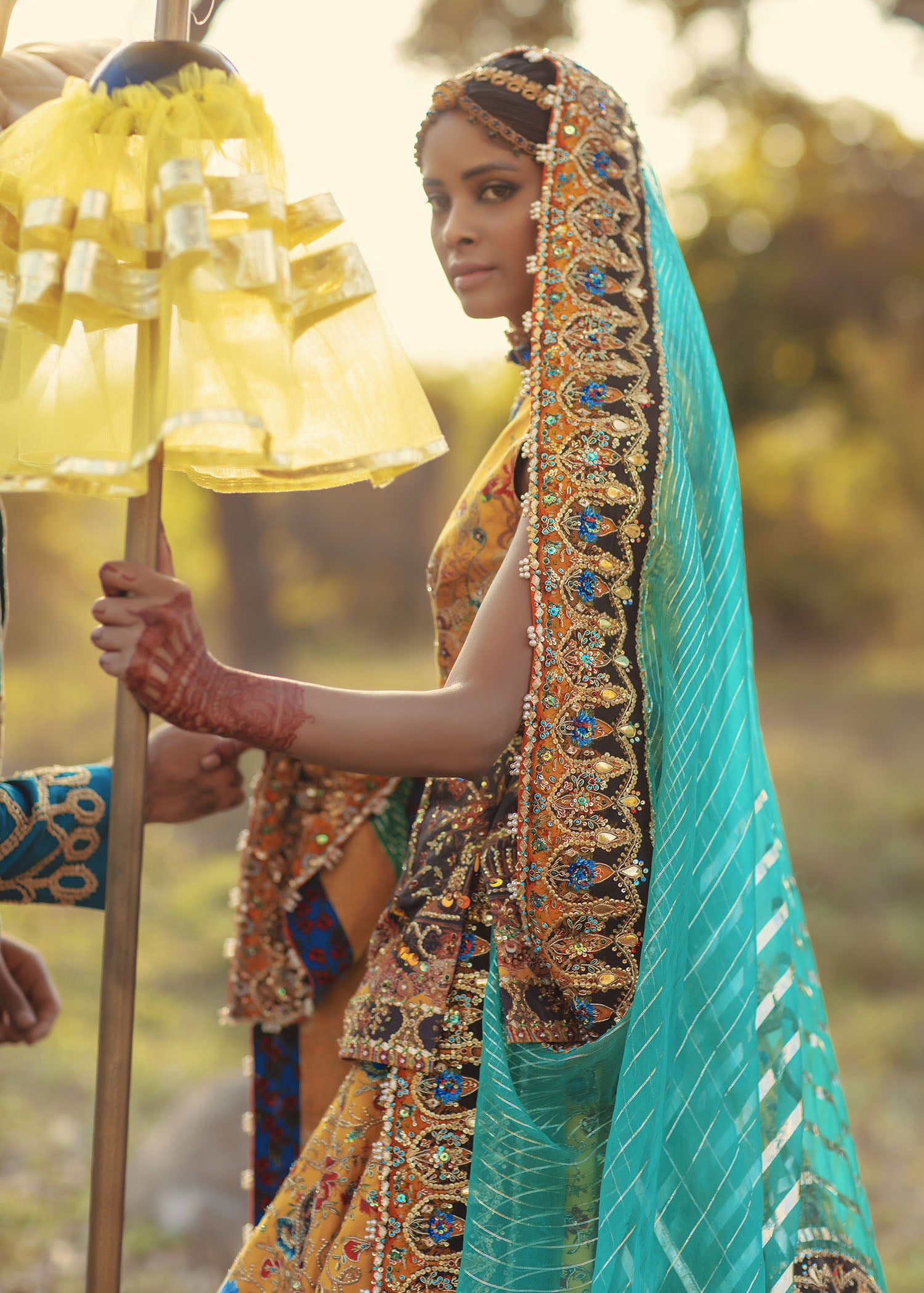 Mustard Embellished Raw Silk Lehenga Shirt (3-Piece) - Image 10