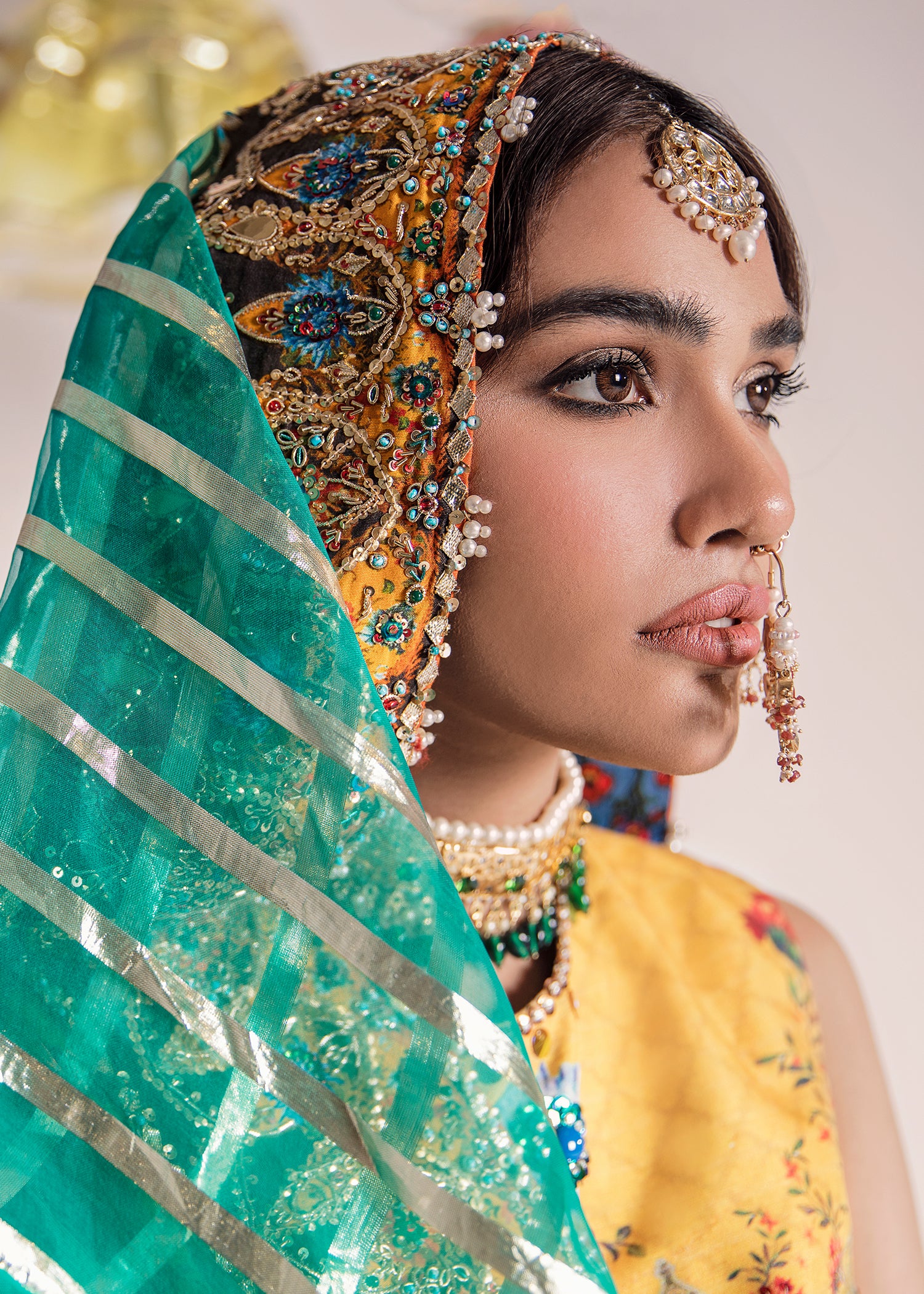 Mustard Embellished Raw Silk Lehenga Shirt (3-Piece) - Image 4