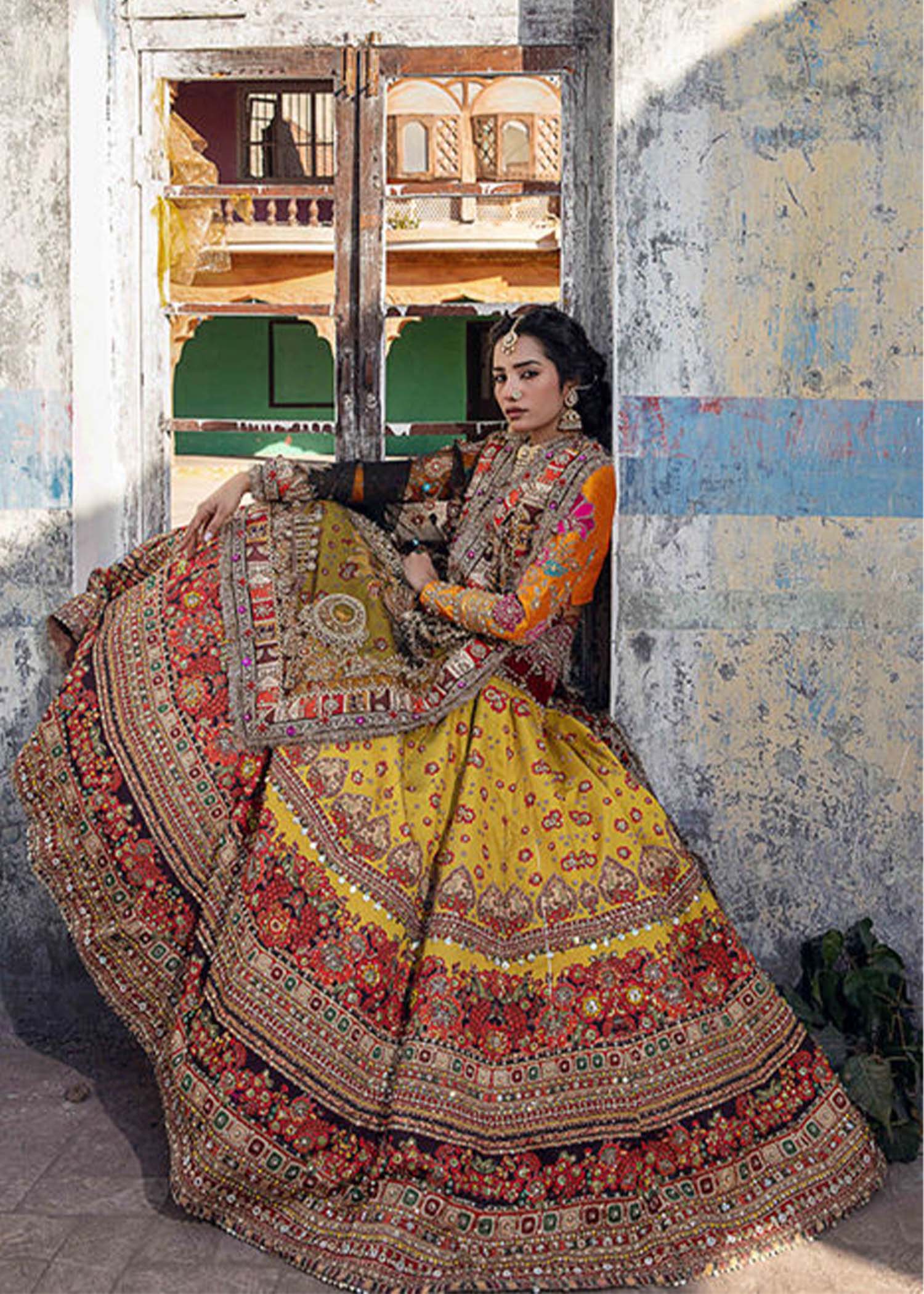 Mustard Zardozi Shamose Silk Bridal Lehenga (3-Piece) - Image 2