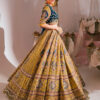 Mustard Mirror-Work Silk Lehenga with Teal Velvet Blouse (3-Piece) - Image 3
