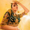 Mustard Mirror-Work Silk Lehenga with Teal Velvet Blouse (3-Piece) - Image 4