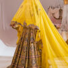 Mustard Mirror-Work Silk Lehenga with Teal Velvet Blouse (3-Piece) - Image 5