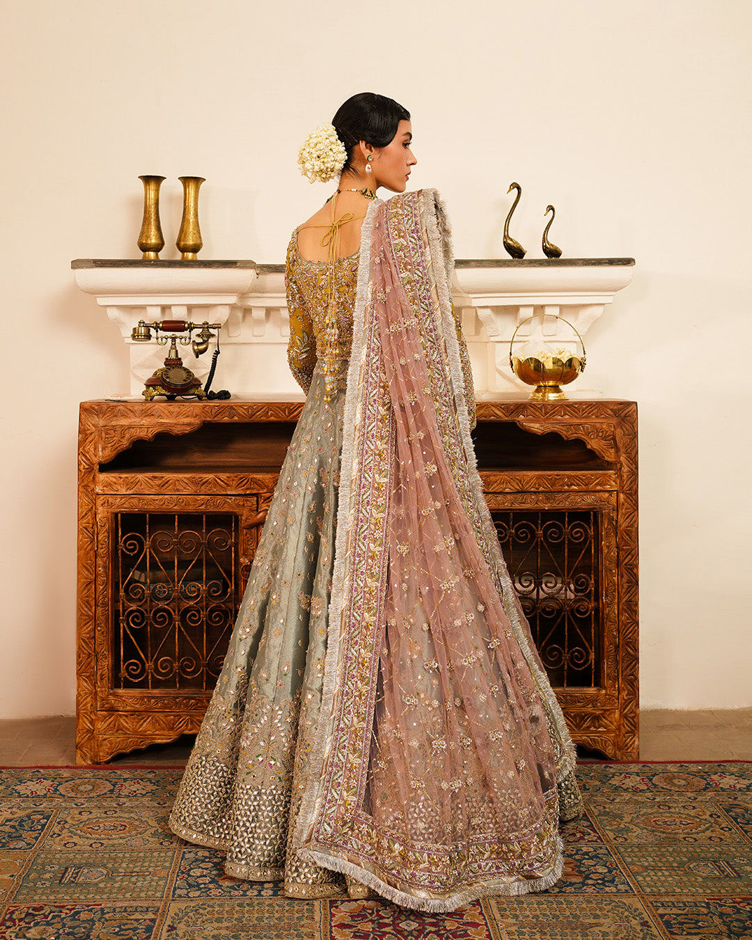Multicolour Embellished Chiffon Lehenga Choli (3-Piece) - Image 3