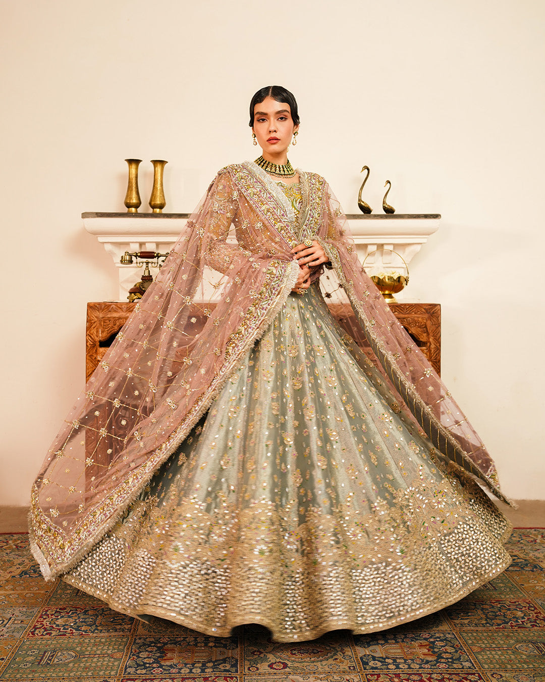 Multicolour Embellished Chiffon Lehenga Choli (3-Piece) - Image 6