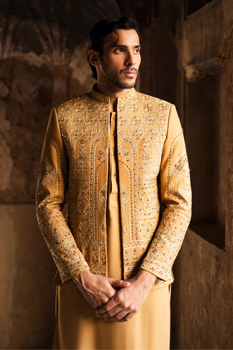 Mustard Embellished Serona Prince Coat (3-Piece) - Image 2