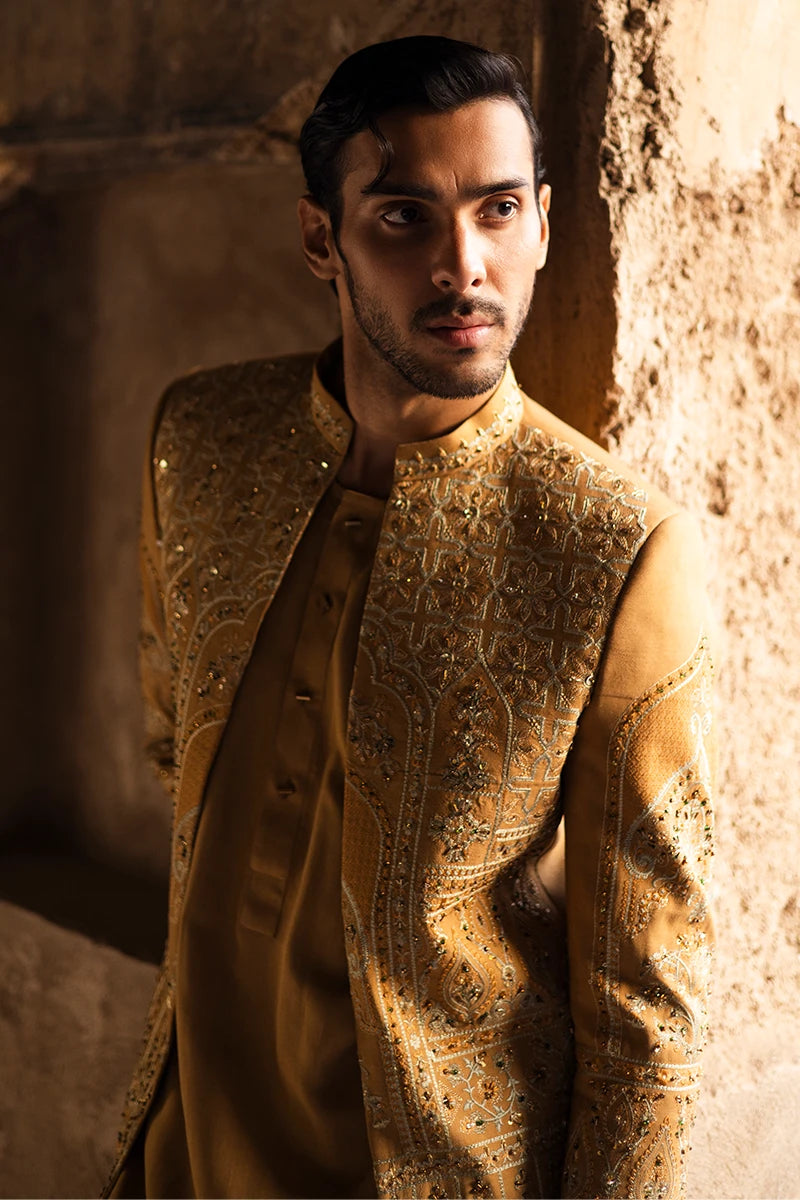 Mustard Embellished Serona Prince Coat (3-Piece) - Image 3