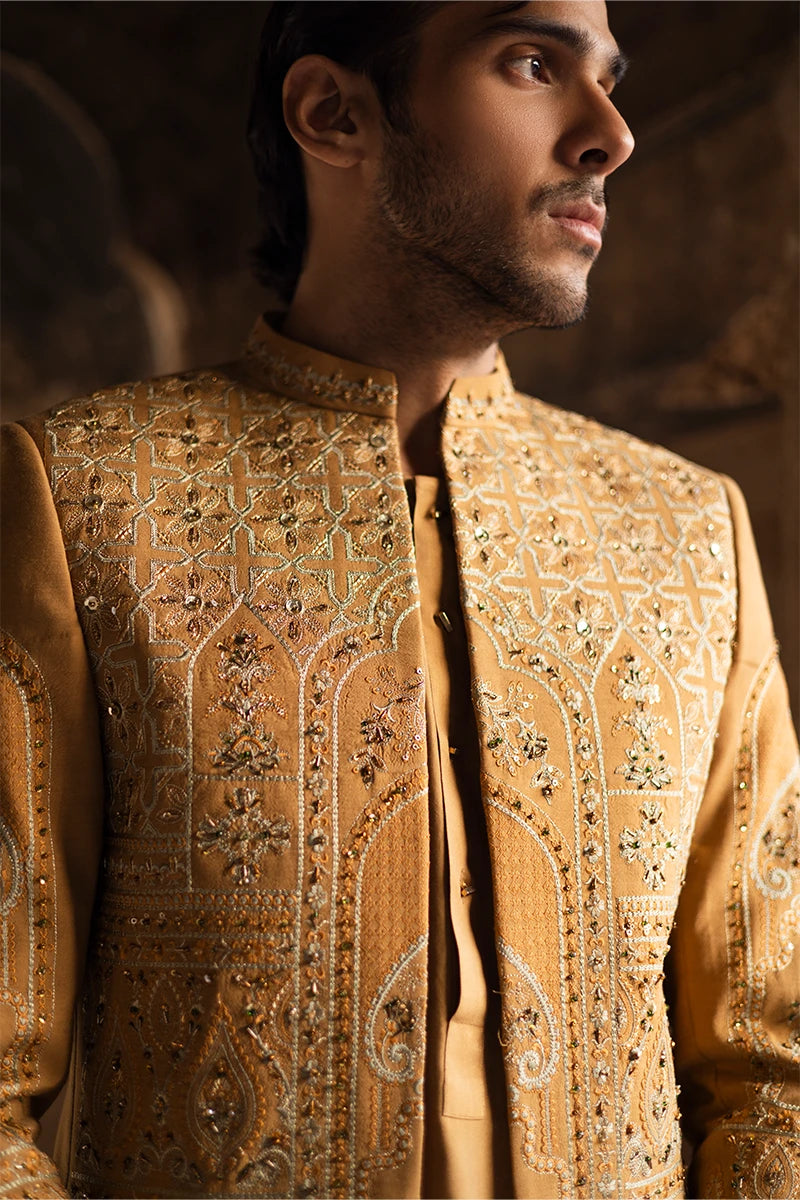 Mustard Embellished Serona Prince Coat (3-Piece) - Image 4