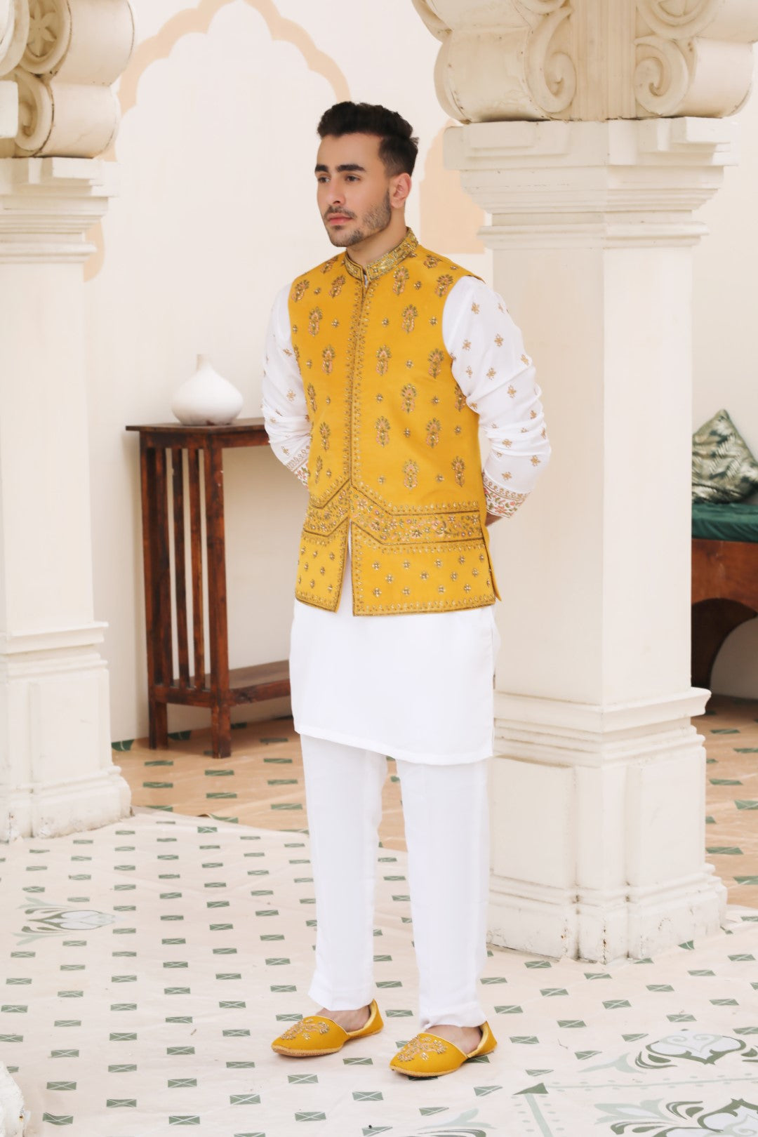 Mustard Ada Work Silk Waistcoat (3-Piece) - Image 3
