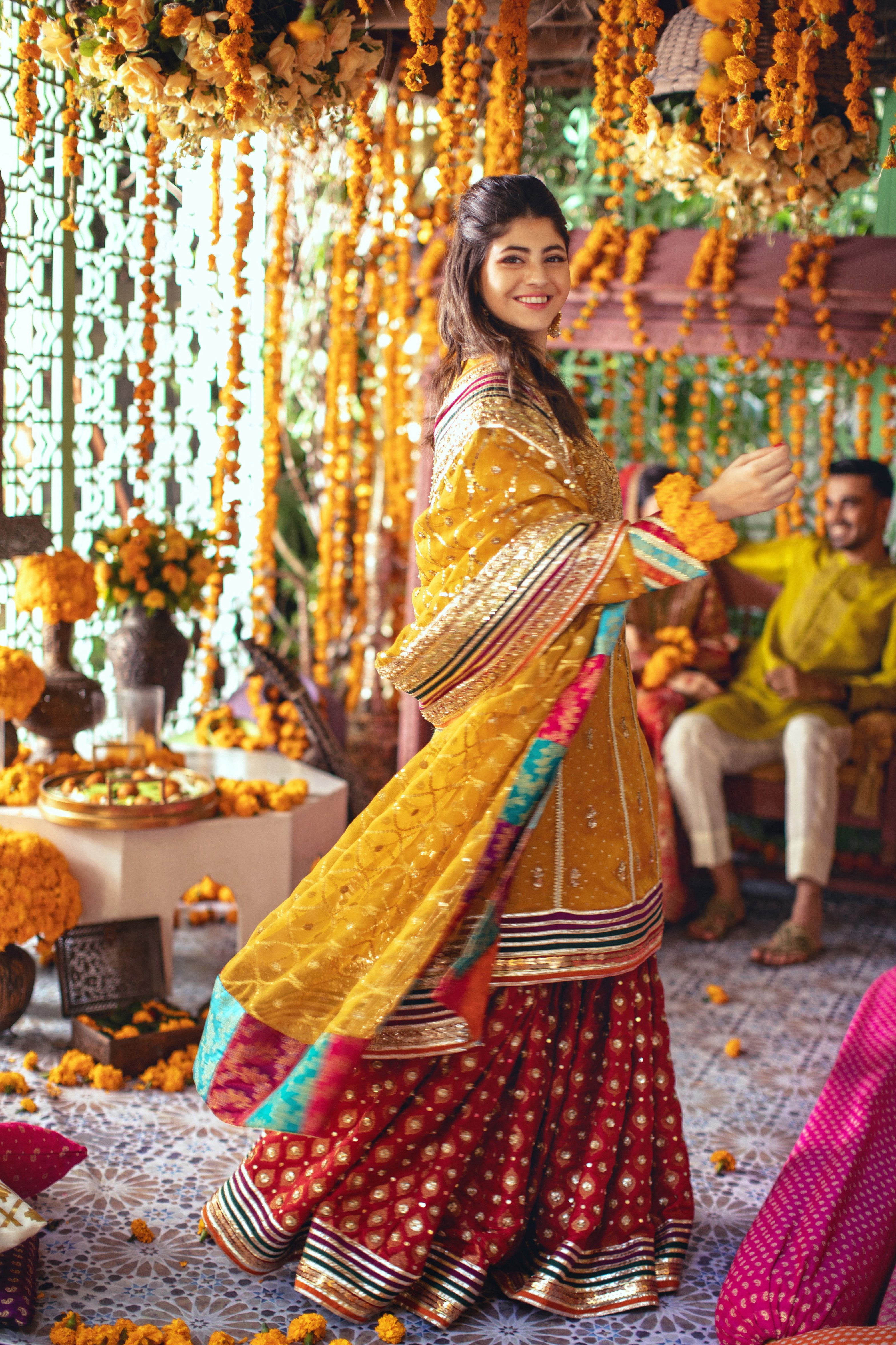Mustard Embellished Organza Kalidaar Gharara (3-Piece) - Image 2