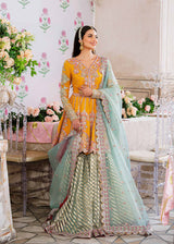 Mustard Hand-Embroidered Net Peplum Gharara (3-Piece) - Image 2