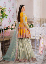 Mustard Hand-Embroidered Net Peplum Gharara (3-Piece) - Image 4