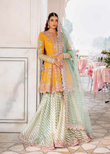 Mustard Hand-Embroidered Net Peplum Gharara (3-Piece) - Image 5