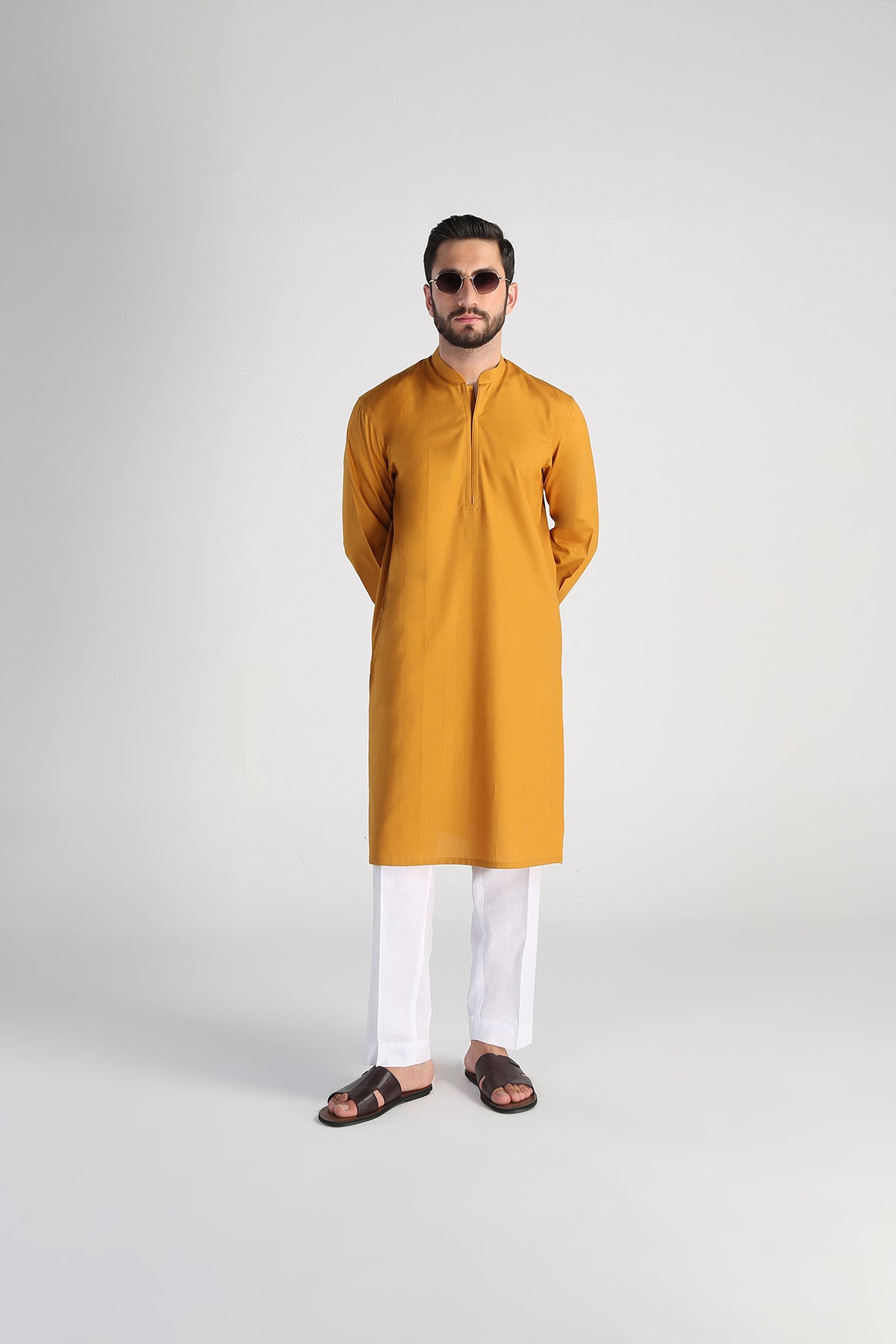 Mustard Cotton Jacquard Kurta (2-Piece) - Image 1
