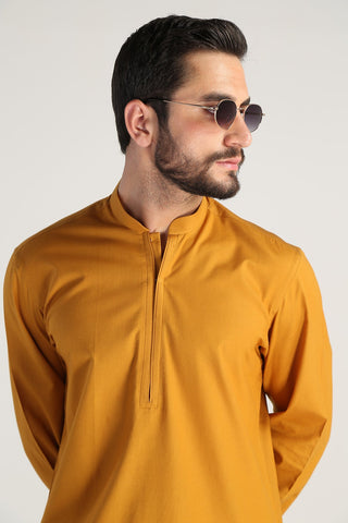 Mustard Cotton Jacquard Kurta (2-Piece) - Image 2