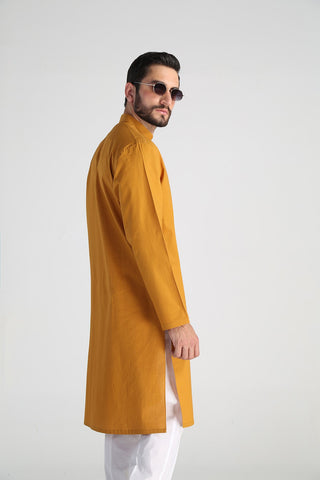 Mustard Cotton Jacquard Kurta (2-Piece) - Image 3