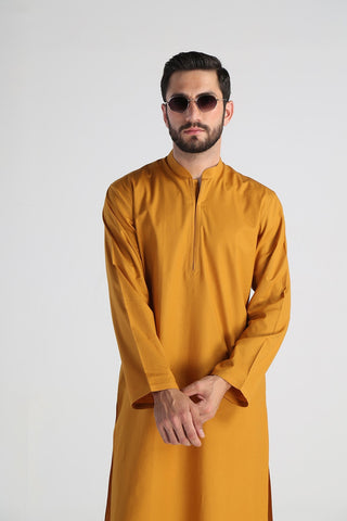 Mustard Cotton Jacquard Kurta (2-Piece) - Image 4