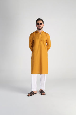 Mustard Cotton Jacquard Kurta (2-Piece) - Image 5
