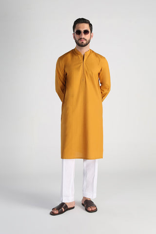 Mustard Cotton Jacquard Kurta (2-Piece) - Image 6