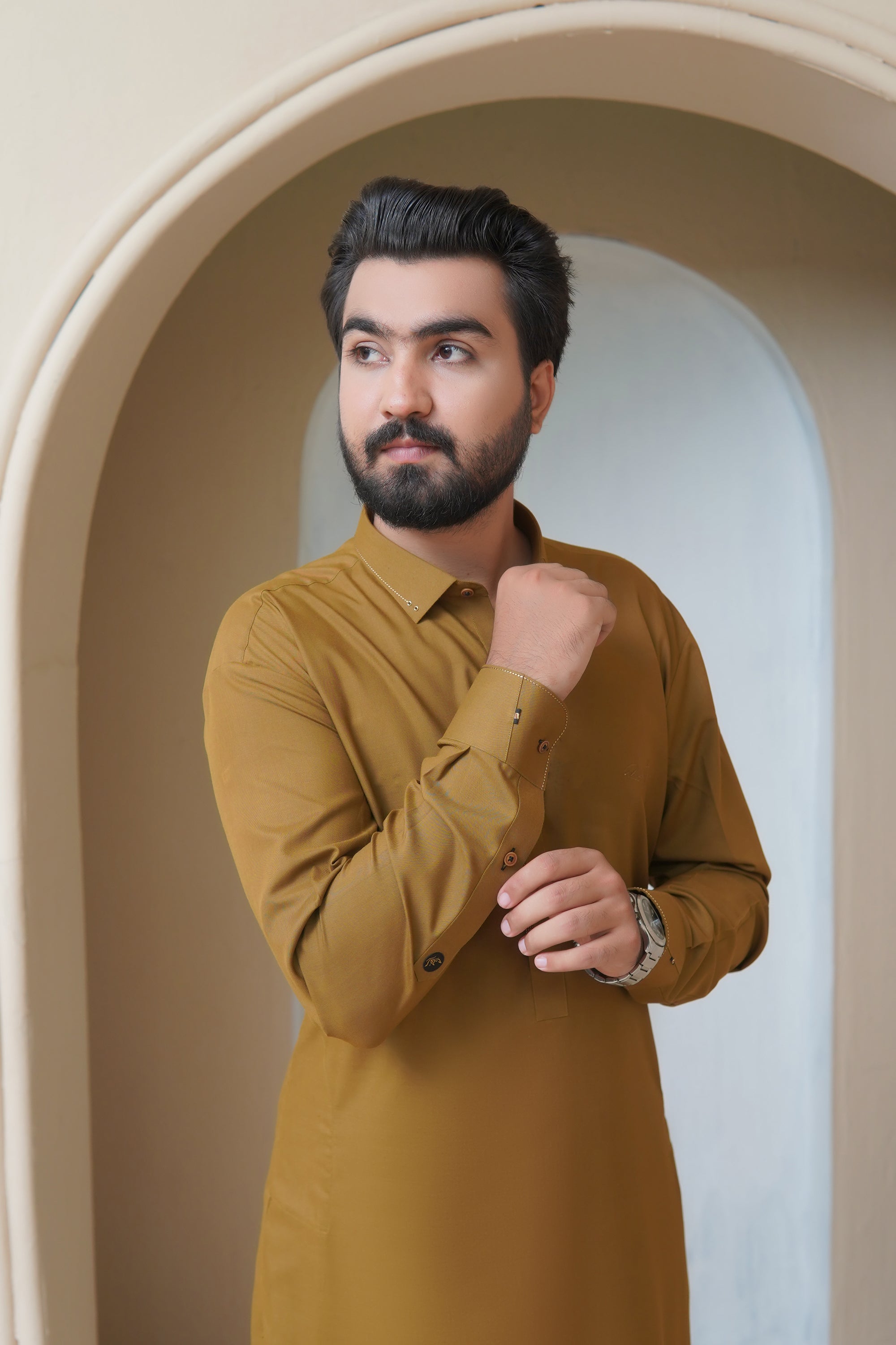 Mustard Ochre Wash & Wear Shalwar Kameez (2-Piece) - Image 1