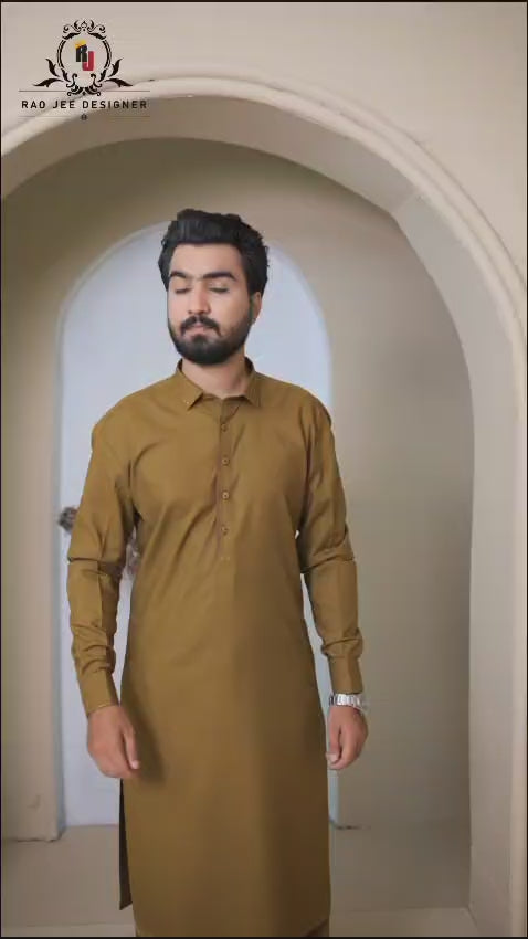 Mustard Ochre Wash & Wear Shalwar Kameez (2-Piece) - Image 2