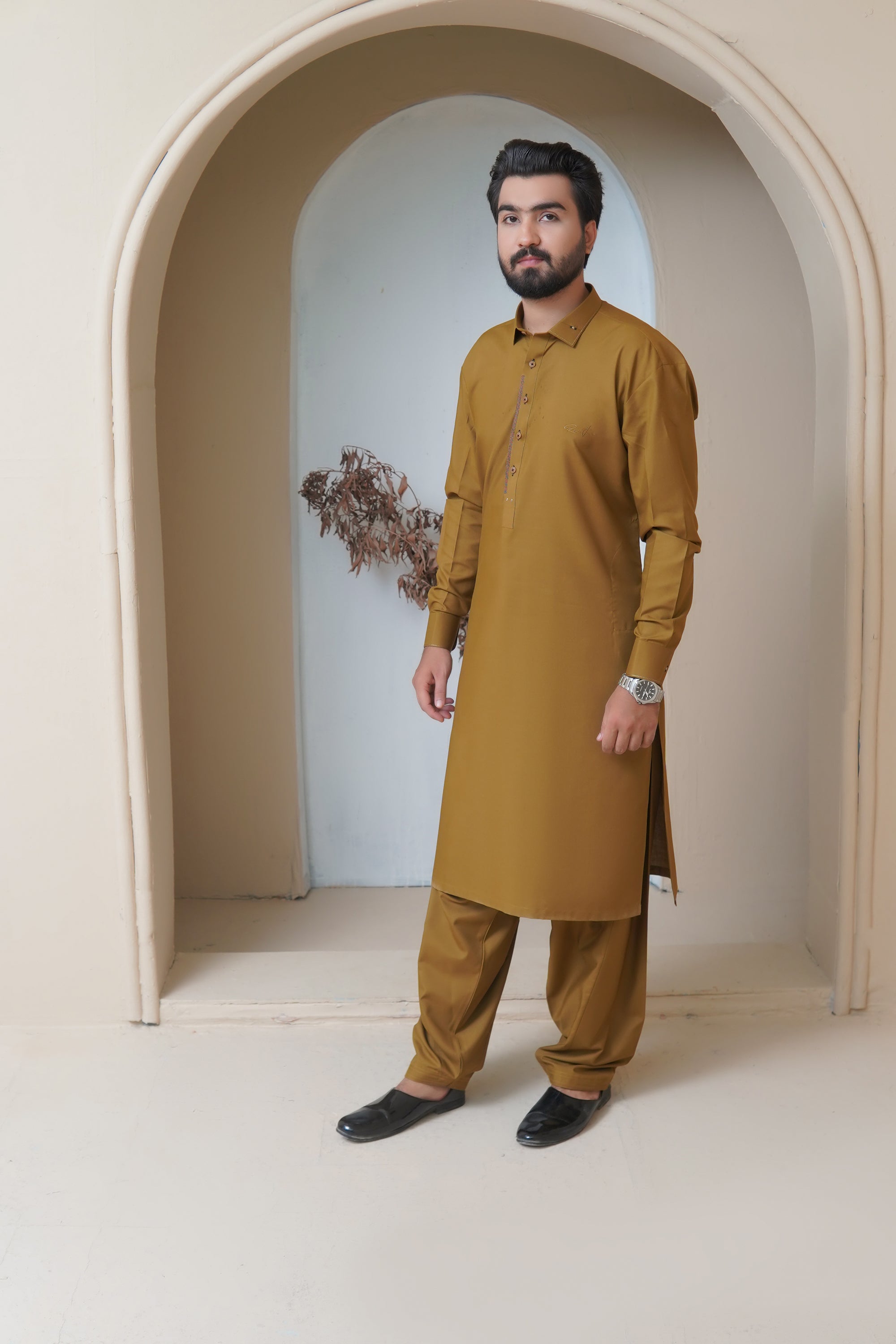 Mustard Ochre Wash & Wear Shalwar Kameez (2-Piece) - Image 6