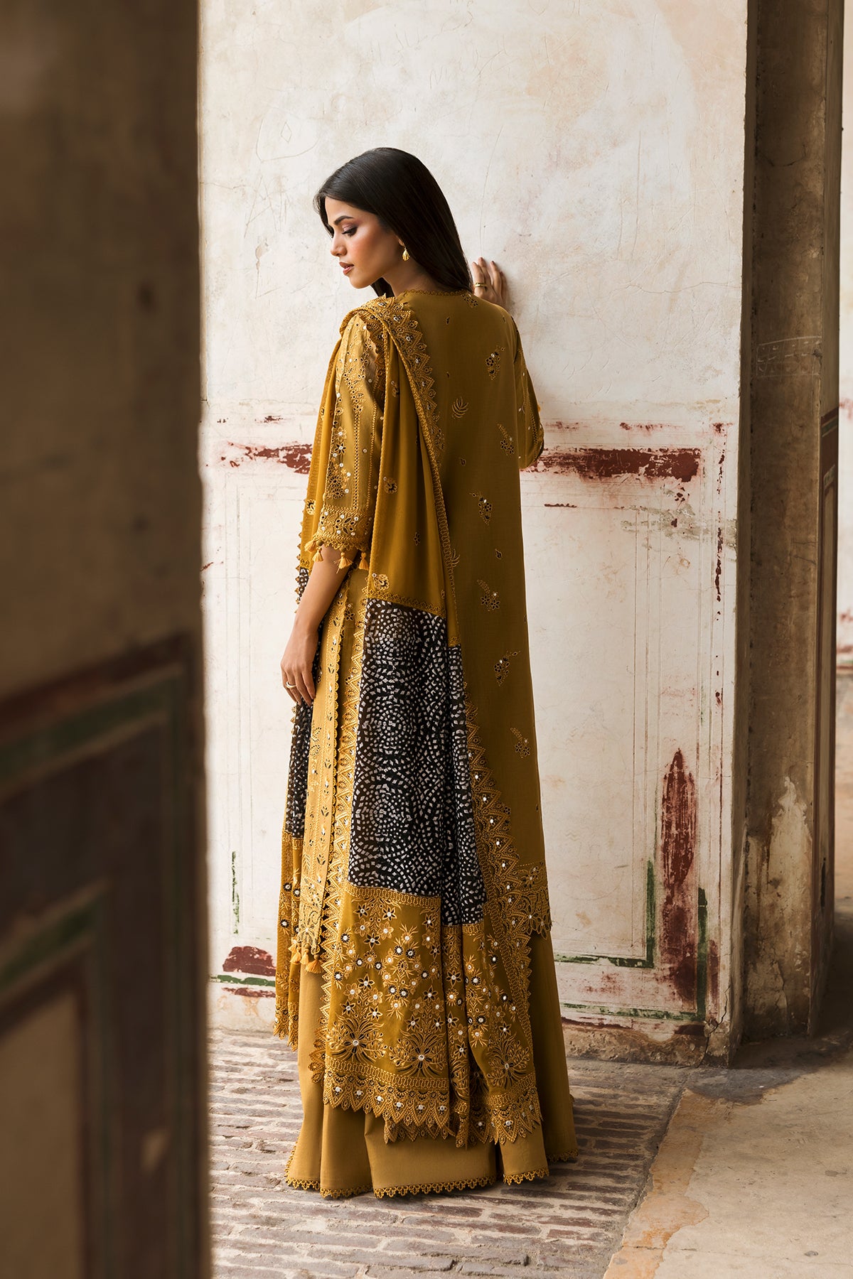 Deep Mustard Embroidered Lawn Salwar Kameez (3-Piece) - Image 4