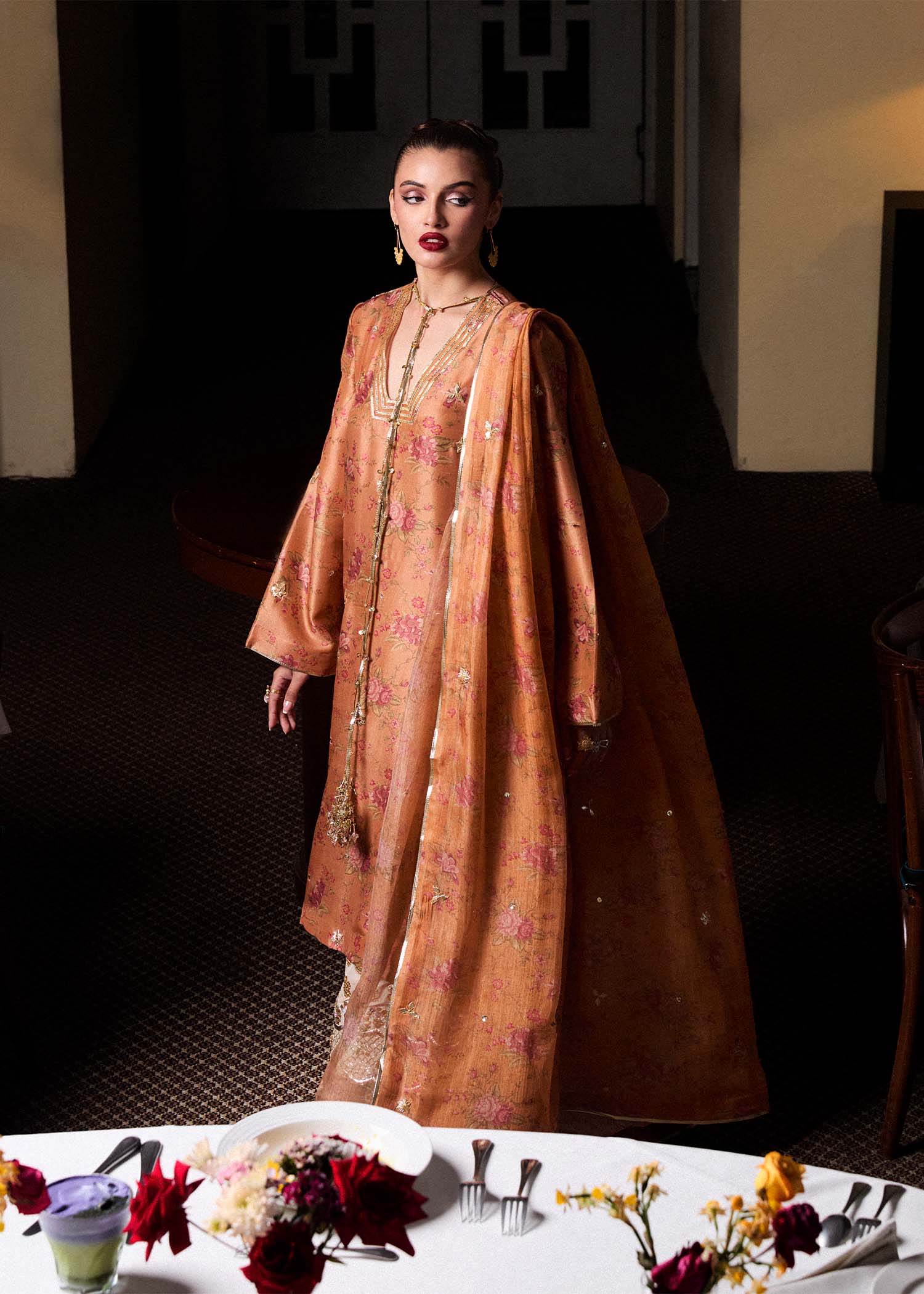 Rustic Mustard Printed Pure Raw Silk Salwar Kameez (3-Piece) - Image 4