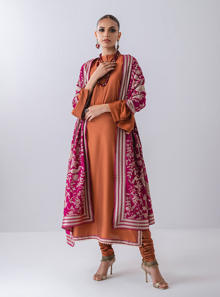 Mustard Kantha Embroidered Raw Silk Salwar Kameez (3-Piece) - Image 1