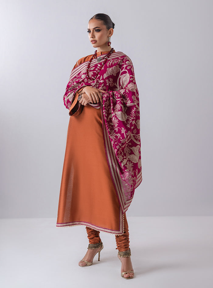 Mustard Kantha Embroidered Raw Silk Salwar Kameez (3-Piece) - Image 2