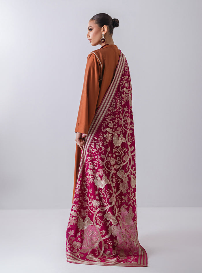 Mustard Kantha Embroidered Raw Silk Salwar Kameez (3-Piece) - Image 3