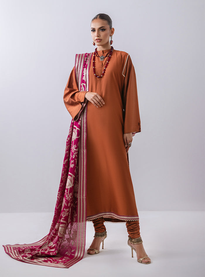 Mustard Kantha Embroidered Raw Silk Salwar Kameez (3-Piece) - Image 4