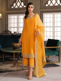 Pakistani Mustard Zardozi Raw Silk Kurta Set (3-Piece) - Image 1