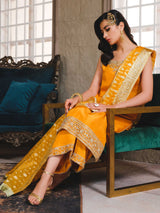 Pakistani Mustard Zardozi Raw Silk Kurta Set (3-Piece) - Image 3