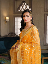 Pakistani Mustard Zardozi Raw Silk Kurta Set (3-Piece) - Image 6