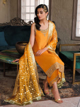 Pakistani Mustard Zardozi Raw Silk Kurta Set (3-Piece) - Image 8