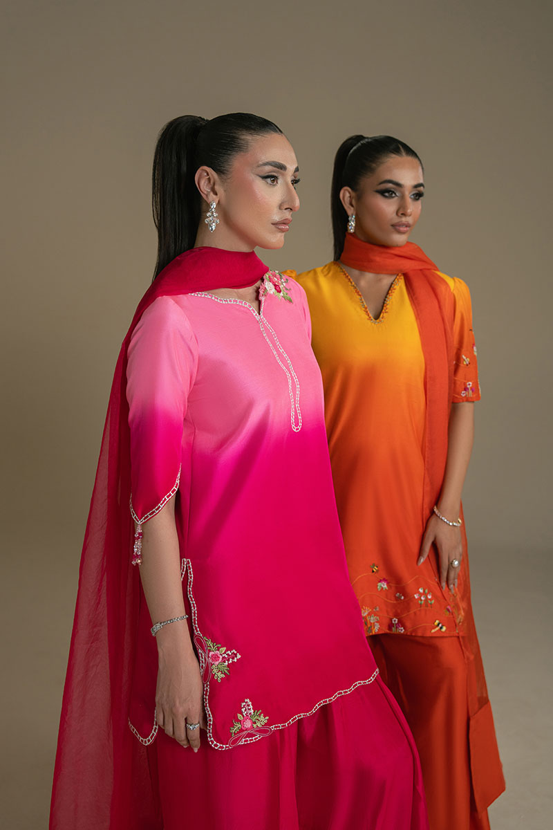 Pakistani Mustard Ombre Embroidered Silk-Blend Salwar Kameez (3-Piece) - Image 11