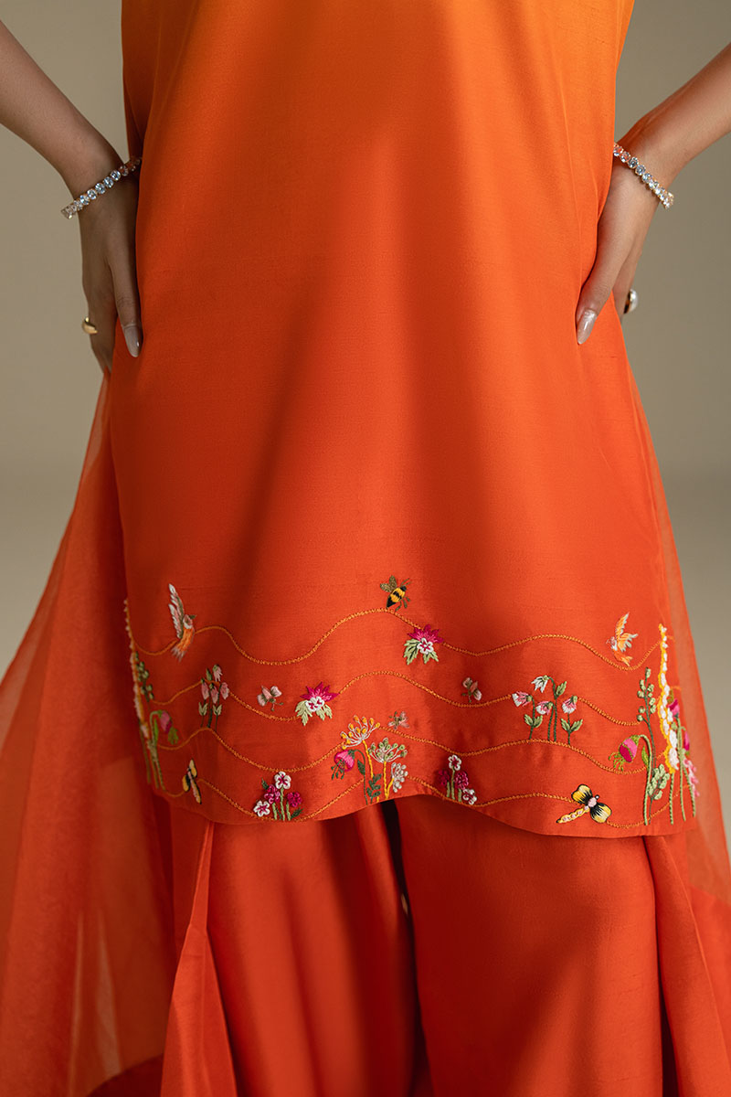 Pakistani Mustard Ombre Embroidered Silk-Blend Salwar Kameez (3-Piece) - Image 9