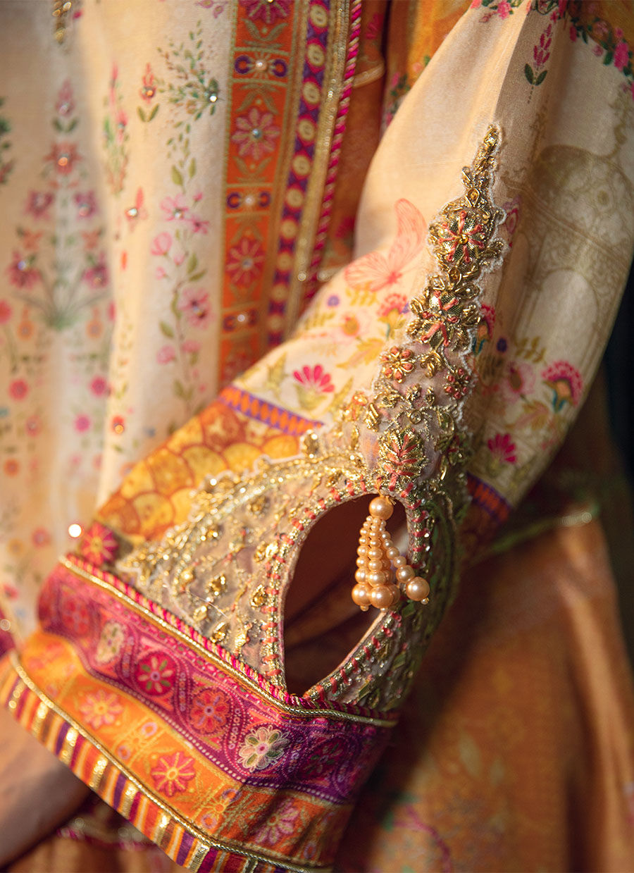 Pakistani Mustard Magenta Embellished Pure Silk Kurta (3-Piece) - Image 4