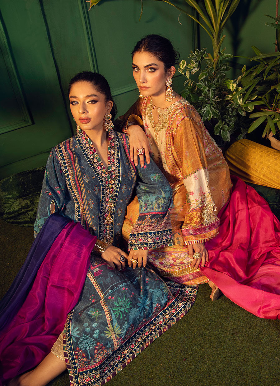 Pakistani Mustard Magenta Embellished Pure Silk Kurta (3-Piece) - Image 7