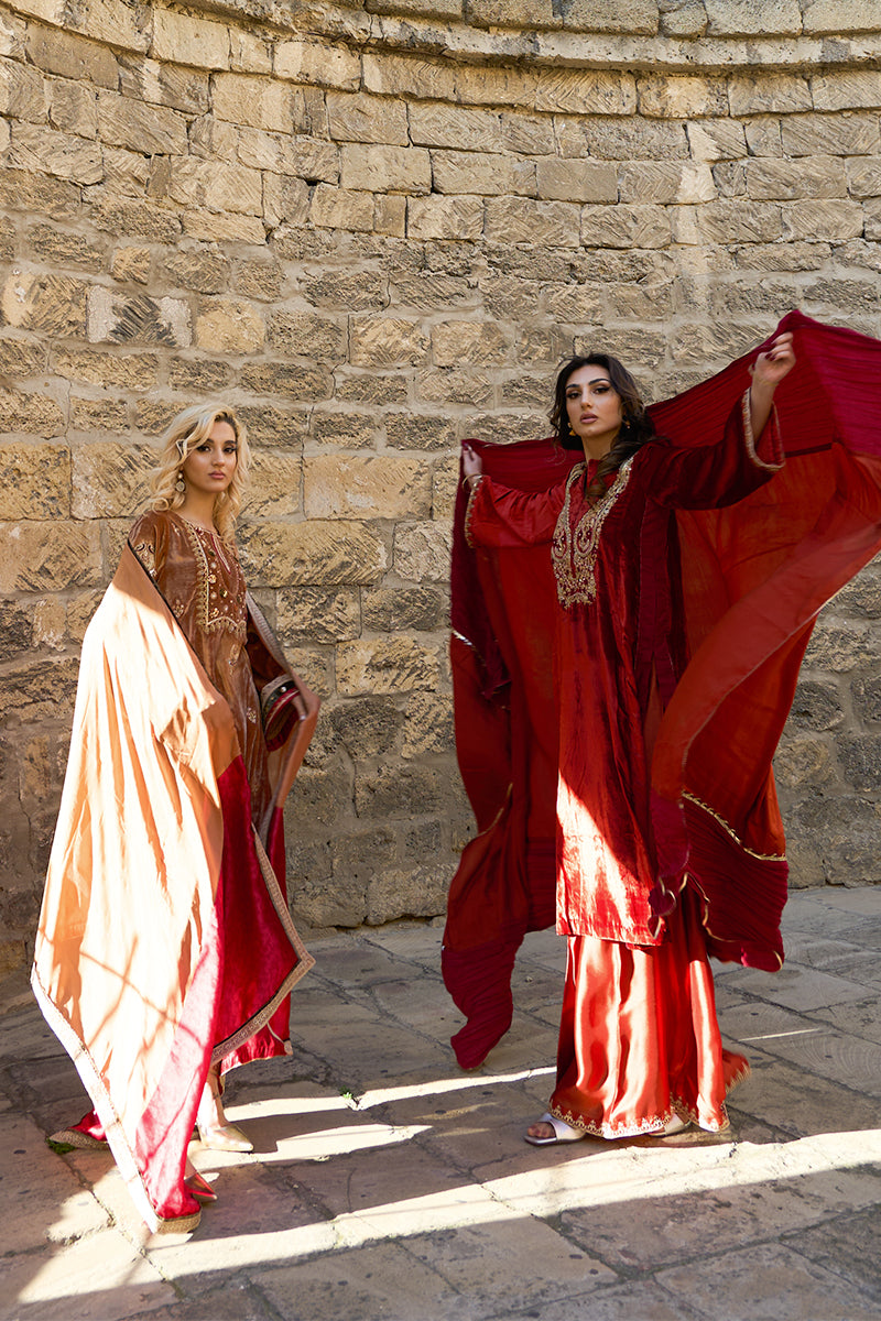 Mustard Handworked Velvet & Raw Silk Salwar Kameez (3-Piece) - Image 10