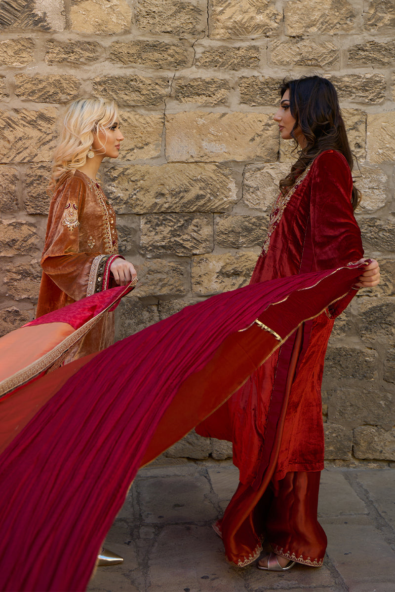 Mustard Handworked Velvet & Raw Silk Salwar Kameez (3-Piece) - Image 11