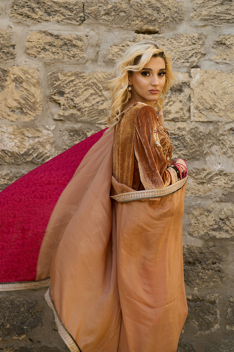 Mustard Handworked Velvet & Raw Silk Salwar Kameez (3-Piece) - Image 14