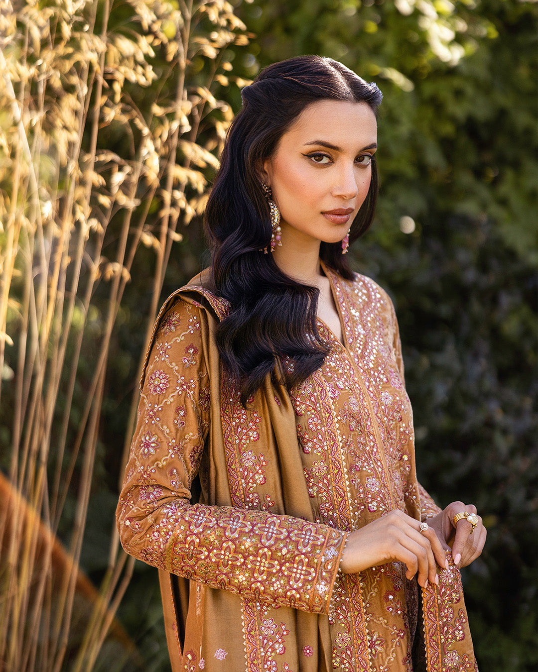 Mustard Brown Embroidered Velvet Salwar Kameez (3-Piece) - Image 4