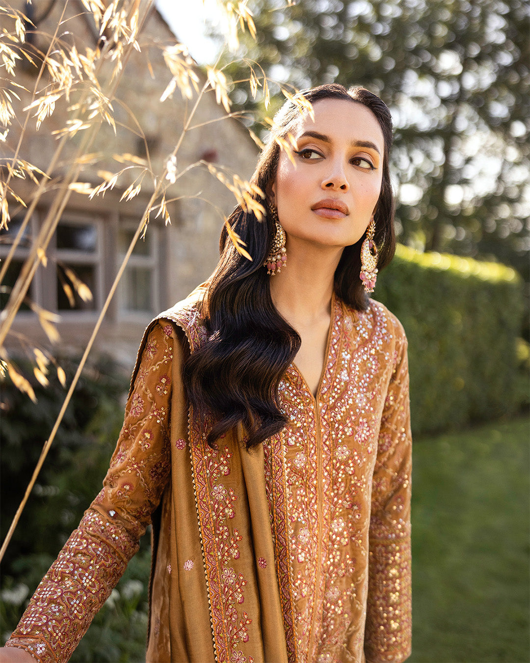 Mustard Brown Embroidered Velvet Salwar Kameez (3-Piece) - Image 6