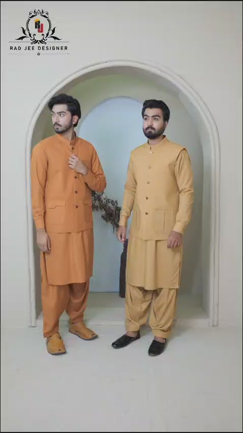 Golden Mustard Premium Fabric Waistcoat Kurta (3-Piece) - Image 2
