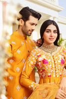 Mustard Embroidered Raw Silk Waistcoat Kurta (3-Piece) - Image 4