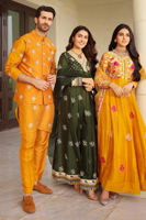 Mustard Embroidered Raw Silk Waistcoat Kurta (3-Piece) - Image 6