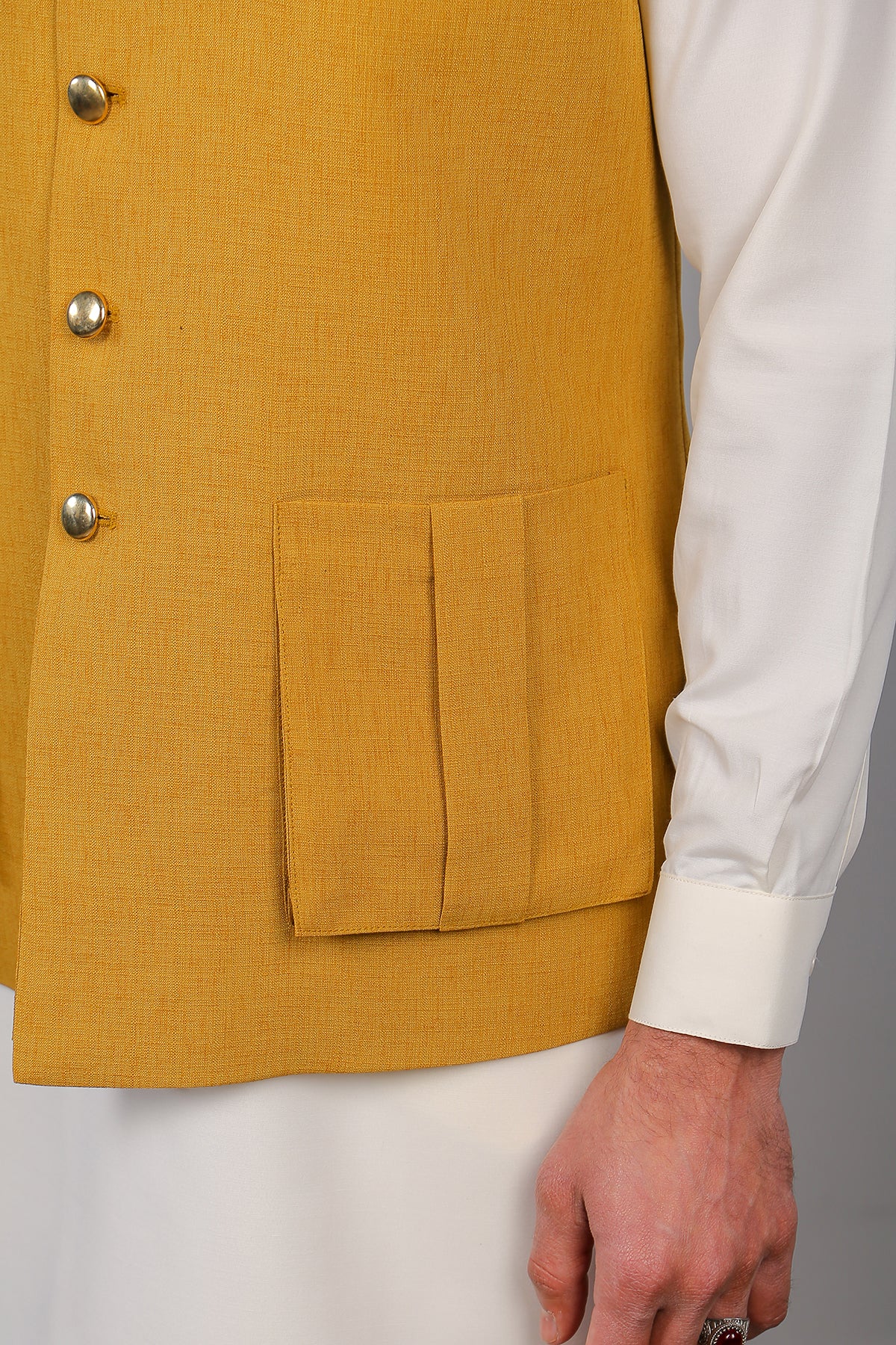 Mustard Linen Waistcoat with Metal Buttons (2-Piece) - Image 3