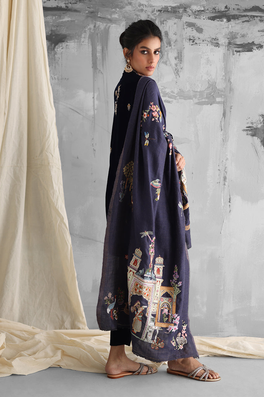 Pakistani Navy Zardozi Velvet Achkan Set (3-Piece) - Image 1