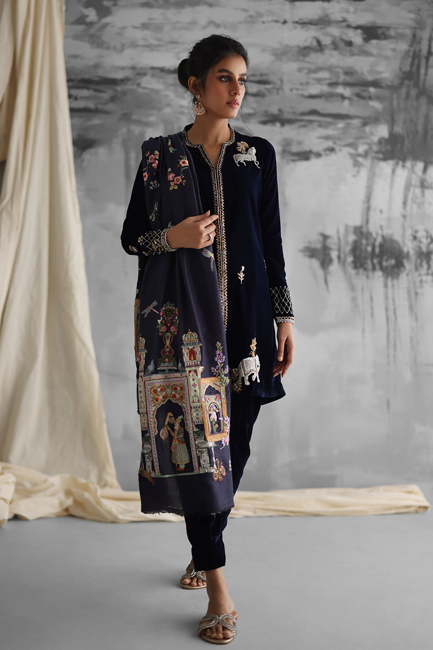 Pakistani Navy Zardozi Velvet Achkan Set (3-Piece) - Image 2